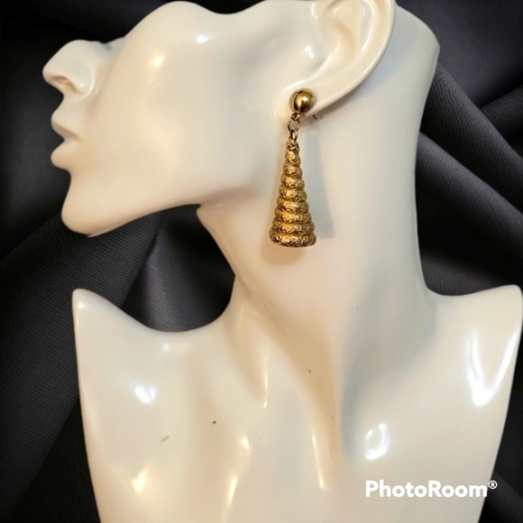 Vintage Jewelry - Vtg 1950s Spiral Atomic Cone Dangle Castlecore Art Noveau Post Earrings